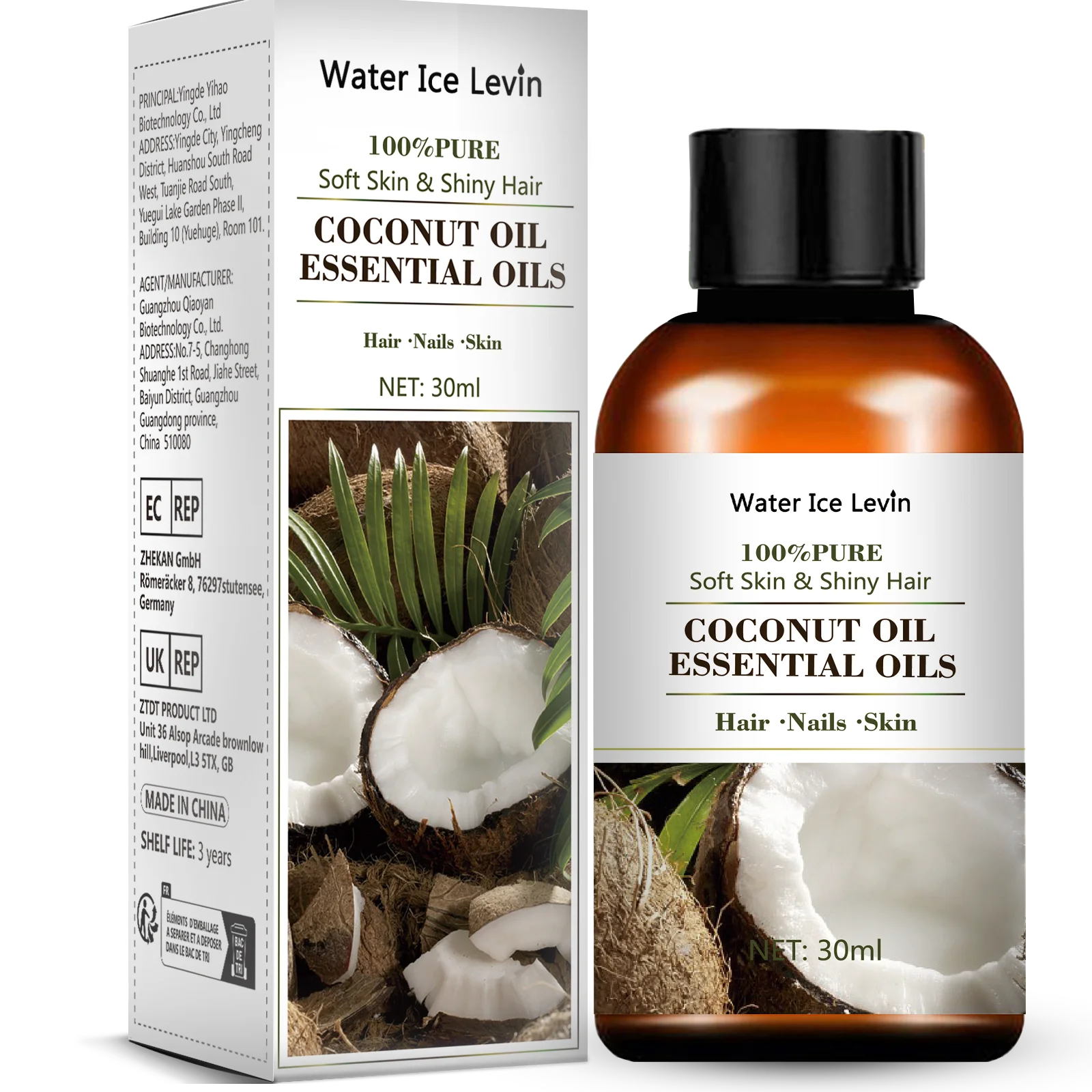 Coconut Essential Oil Blend &ndash; All-Natural Skin Care Formula 1pcs / 30ml / coconut