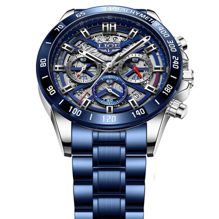 LIGE 2024 Men Watch &ndash; Waterproof Chronograph Quartz Silver blue