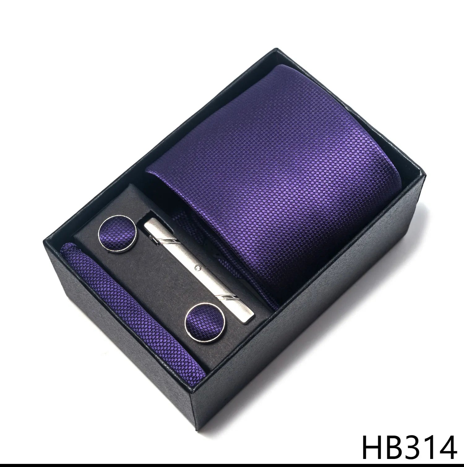 Elegant Plaid Silk Tie Handkerchief Cufflink Set for Men HB314