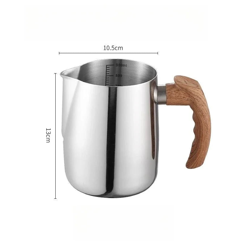 304 Stainless Steel Coffee Milk Frothing Pitcher &ndash; Precise Scale with Wooden Handle Original 900ML