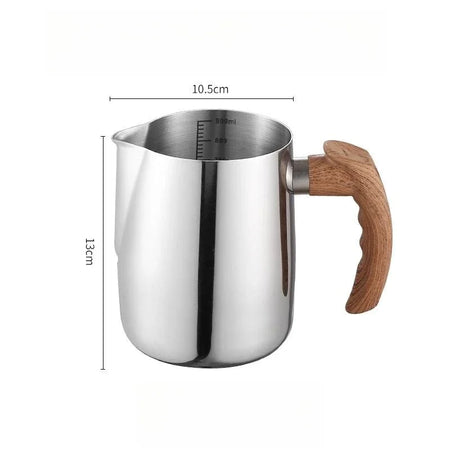 304 Stainless Steel Coffee Milk Frothing Pitcher &ndash; Precise Scale with Wooden Handle Original 900ML