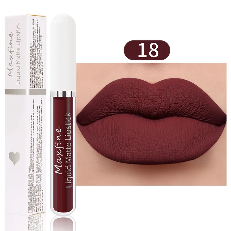 MAXFINE Waterproof Matte Liquid Lipstick - Long-lasting &amp; Moisturising 18 / Full Size