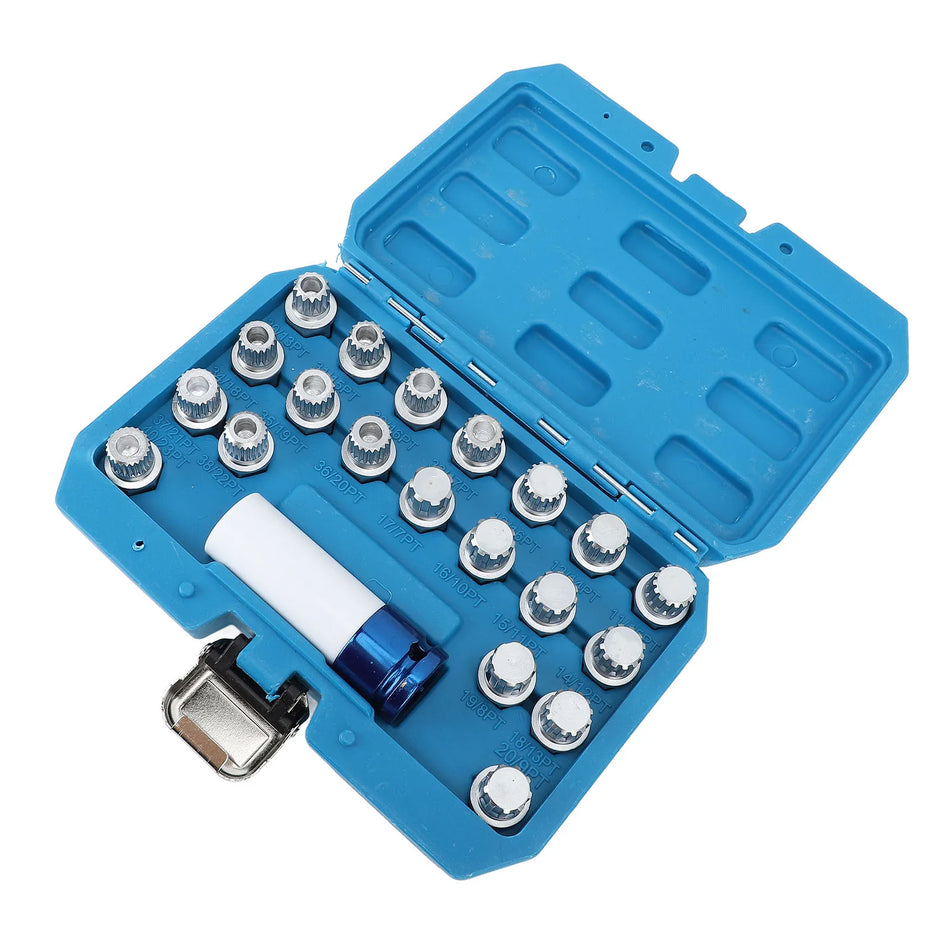 Kit de extracción de tuercas de bloqueo de rueda MINI para R50-53 21 piezas 1/2 pulg. de acero cromado