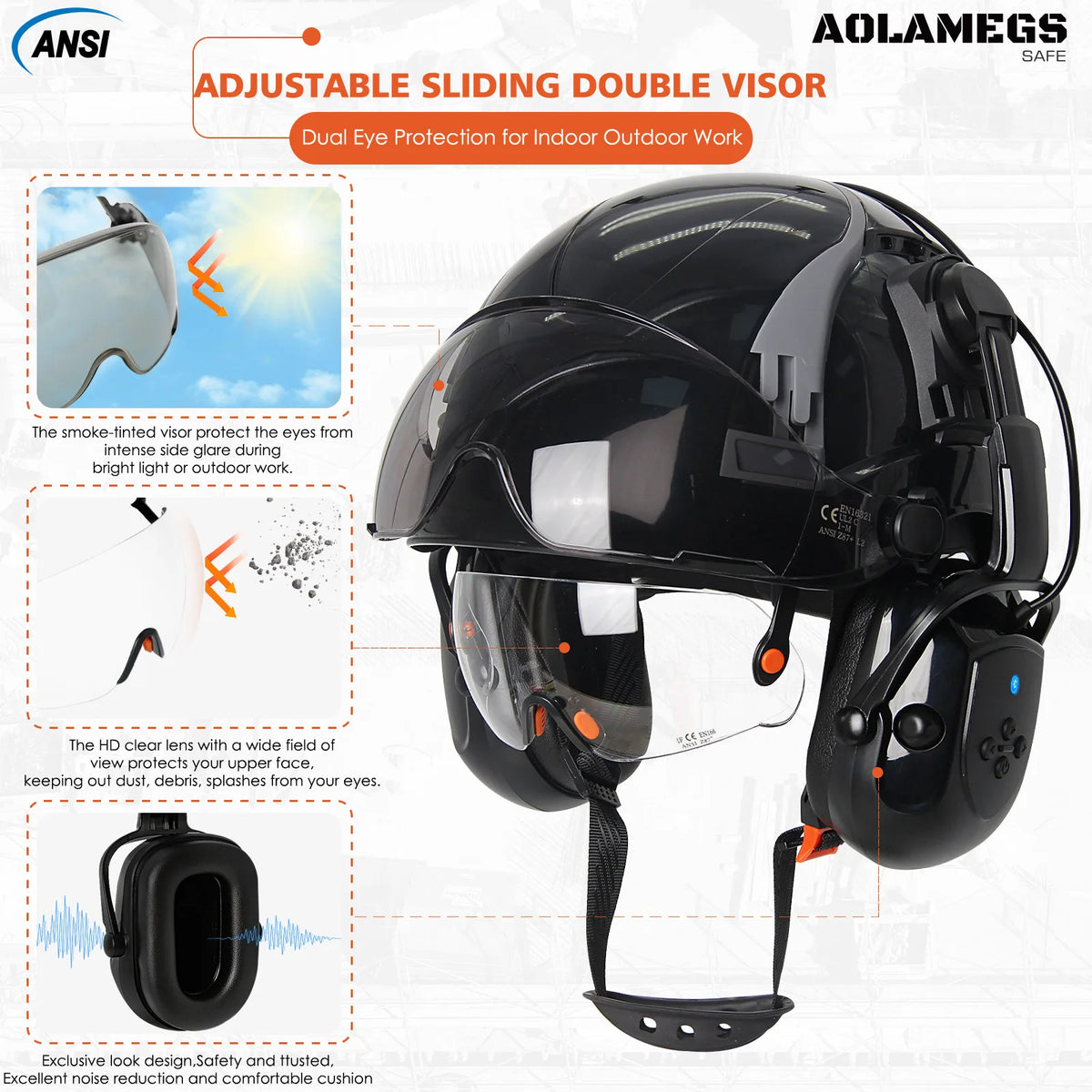 CE Safety Helmet With Bluetooth Earmuffs &ndash; Built In Goggles