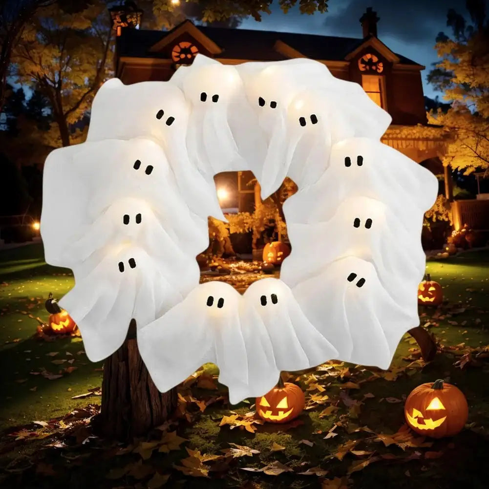 Glowing Halloween Ghost Wreath for Indoor Party Decoration