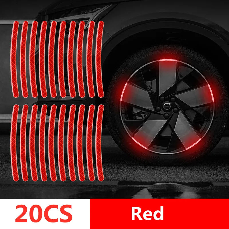 Car Wheel Hub Reflective Stripes Sticker - High Visibility 20pcs red tyre