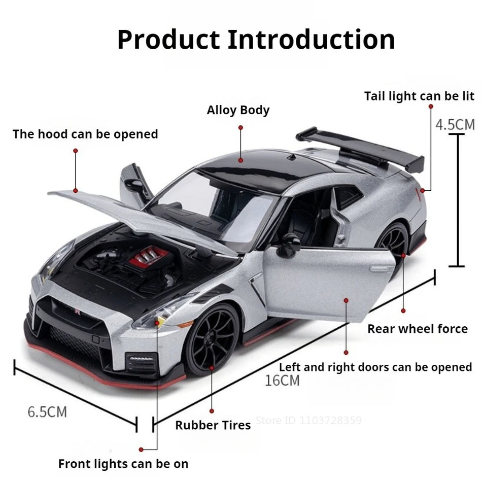 Coche de metal a escala 1:32, con sonido y luz para Nissan GT-R