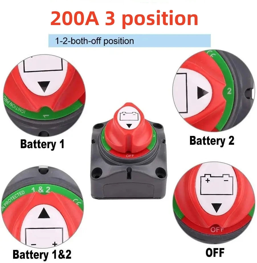 Auto Battery Disconnect Switch 12V 24V Marine 200A 300A 600A Dual Battery Mass Switch 2 and 3 Position Cut Off Switch Car Boat 3 position M8 200A / CN (Origin)