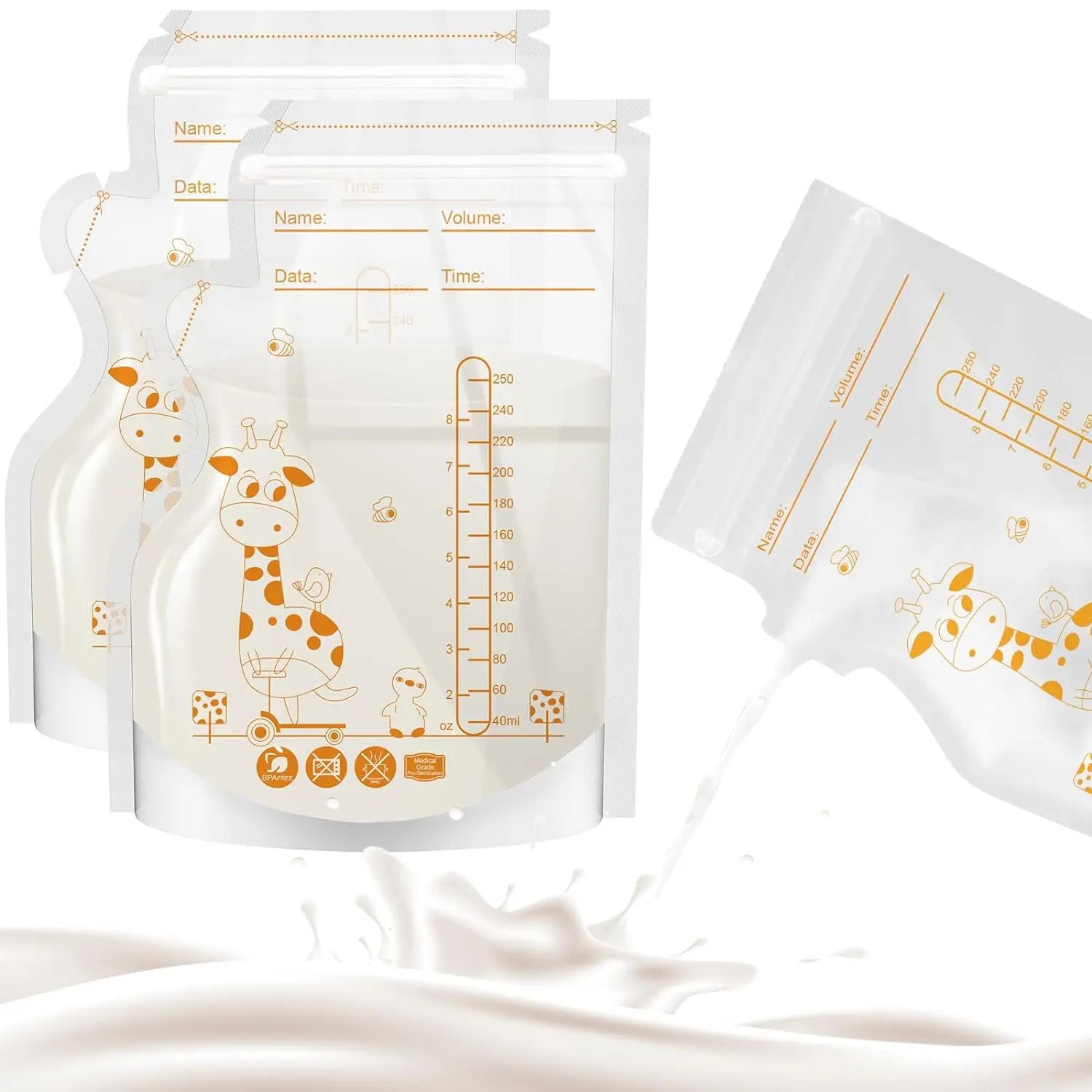MIGITOS Self-Standing Breastmilk Storage Bags - 250ml, 100pcs, BPA Free