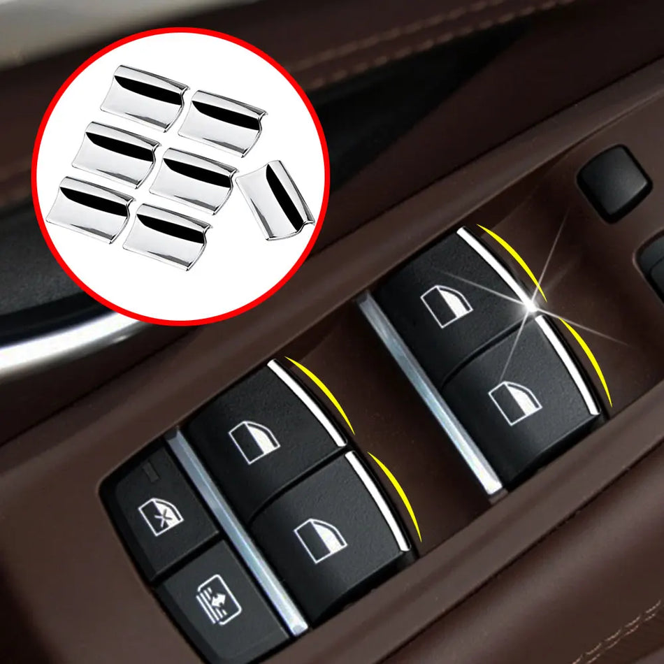 Window Lift Button Trim Set 7 Piece for BMW 5 Series 5GT 2012-2018 ABS Chrome Interior Upgrade