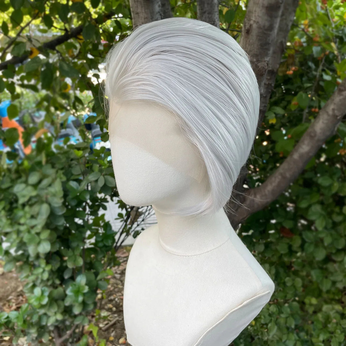 Artjosy Widow's Peak Sliver Grey Short Bob Lace Front Wig for Men and Women