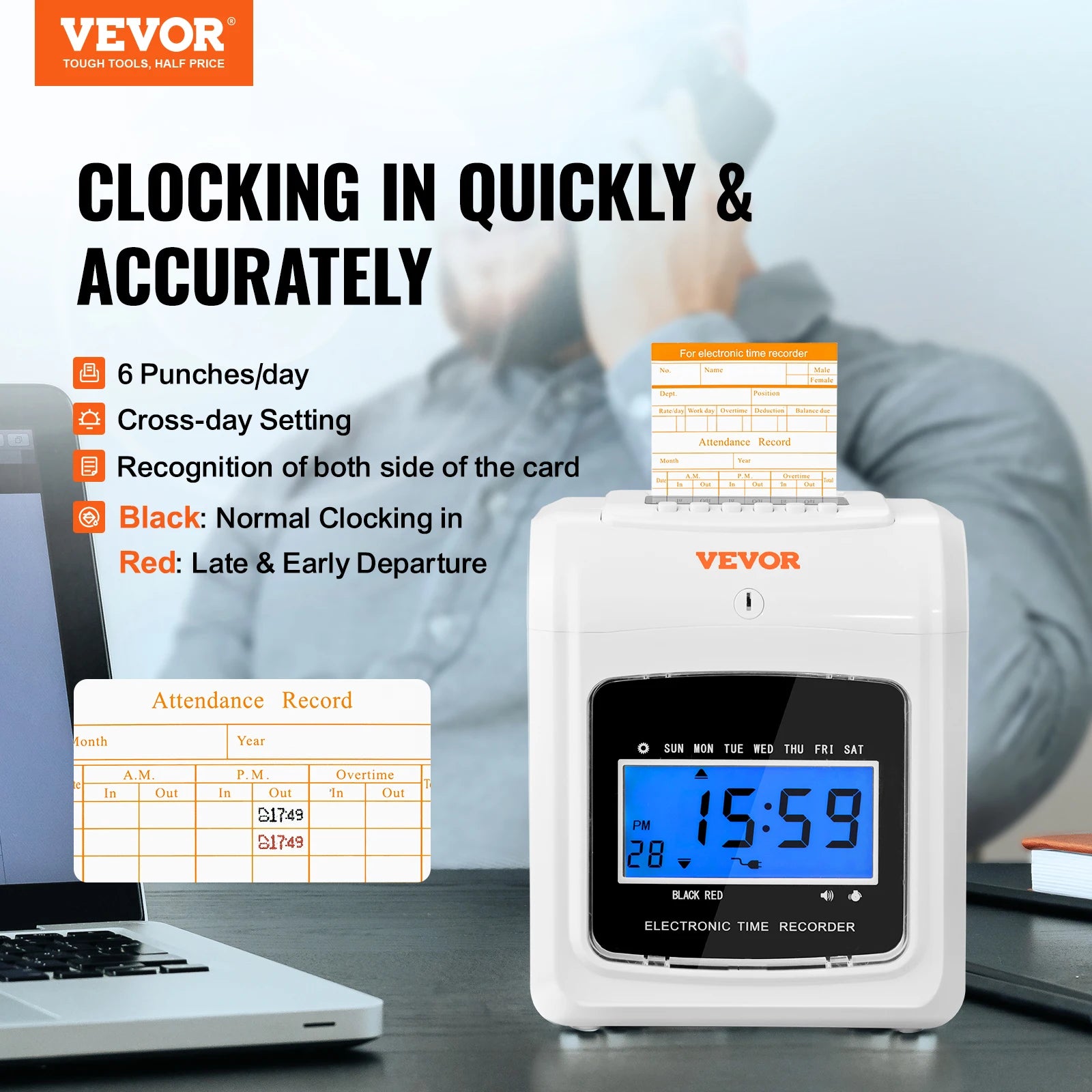 SucceBuy Punch Time Clock Time Clocks for Employees 6 Punches/Day Time ...
