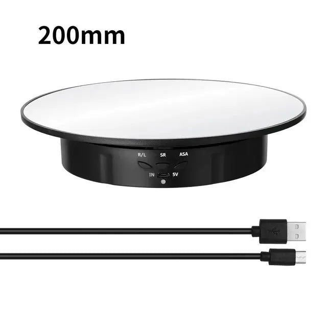 200mm Photography Rotating Display Stand - 3 Speed Electric Turntable 200mm black Mirror