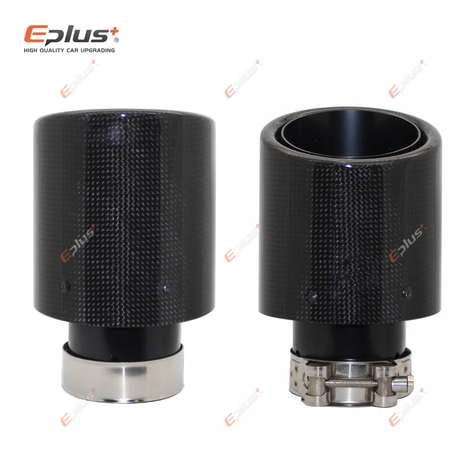Carbon Fiber Muffler Tip with Stainless Steel, Universal Black 51-77mm