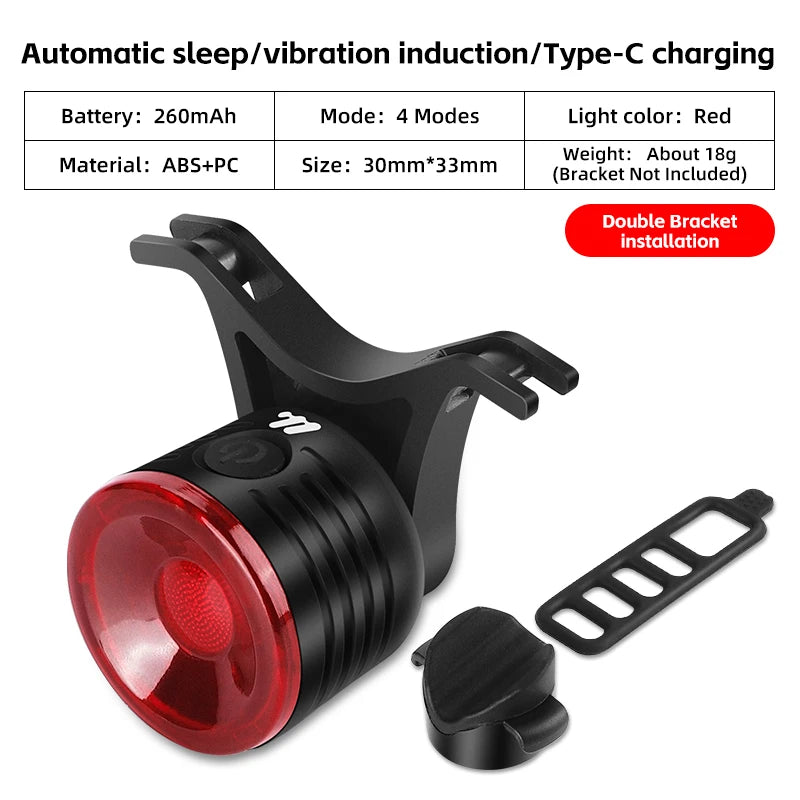 WEST BIKING Smart Brake Sensing Bike Tail Light with Type-C Charging Black / CHINA