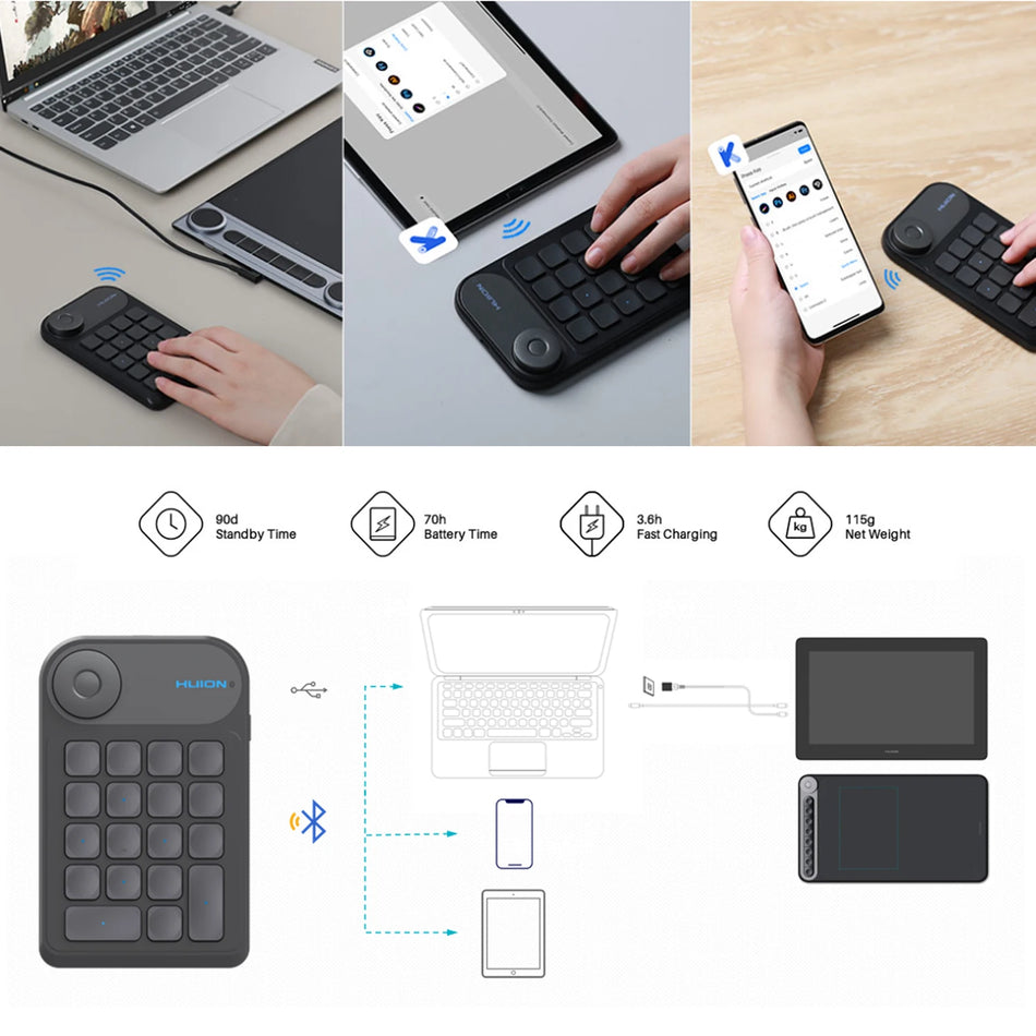 Huion Keydial Mini Wireless Keyboard K20 with Bluetooth 5.0 for Graphics Tablets