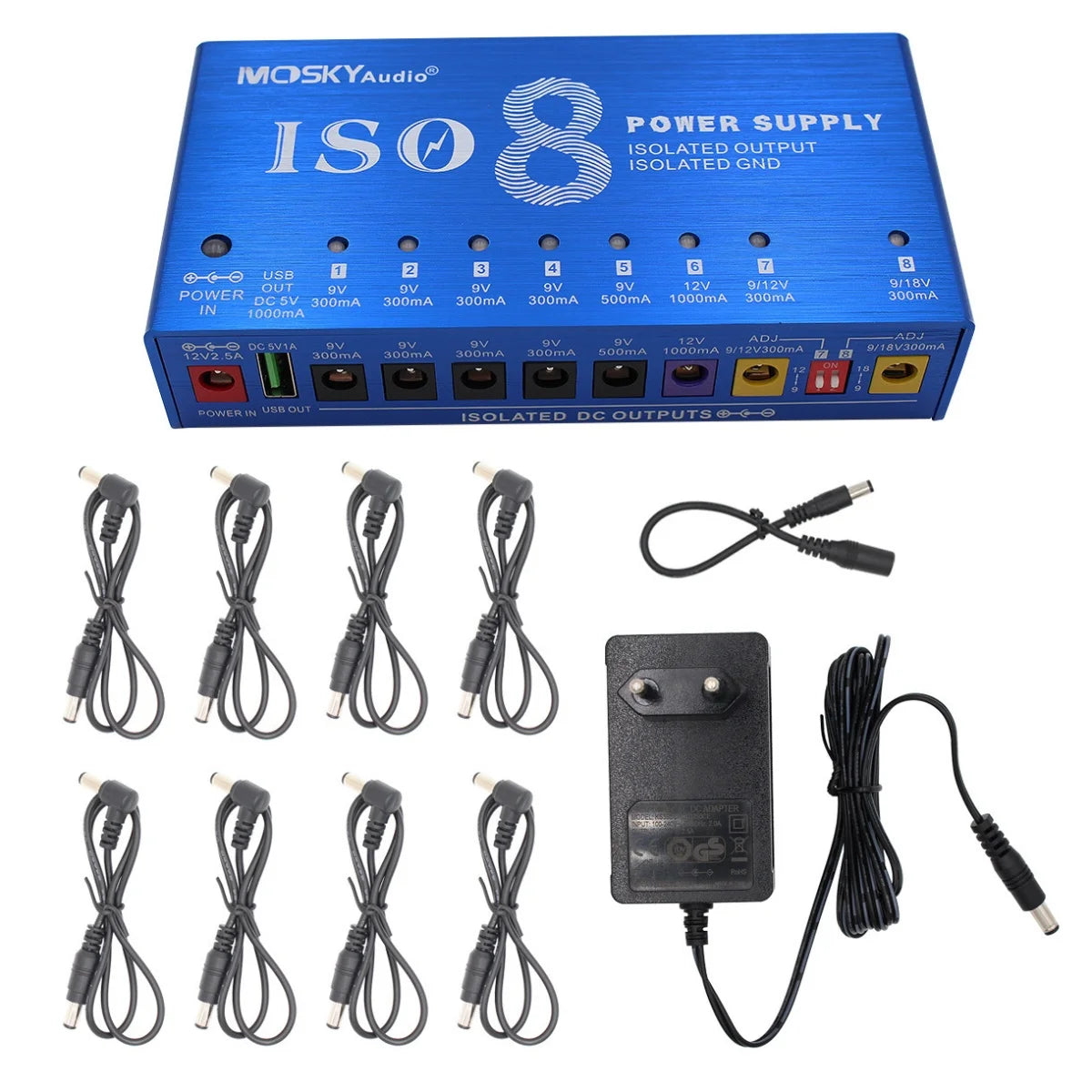 Mosky ISO-8 Guitar Pedal Power Supply &ndash; Isolated Outputs EU plug
