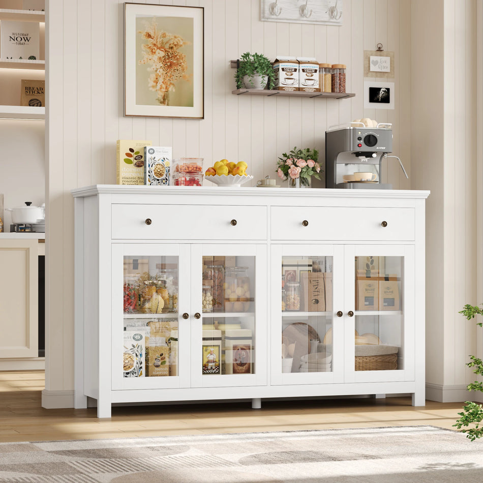 Getone 140cm Sideboard Buffet With 2 Drawers 4 Glass Doors
