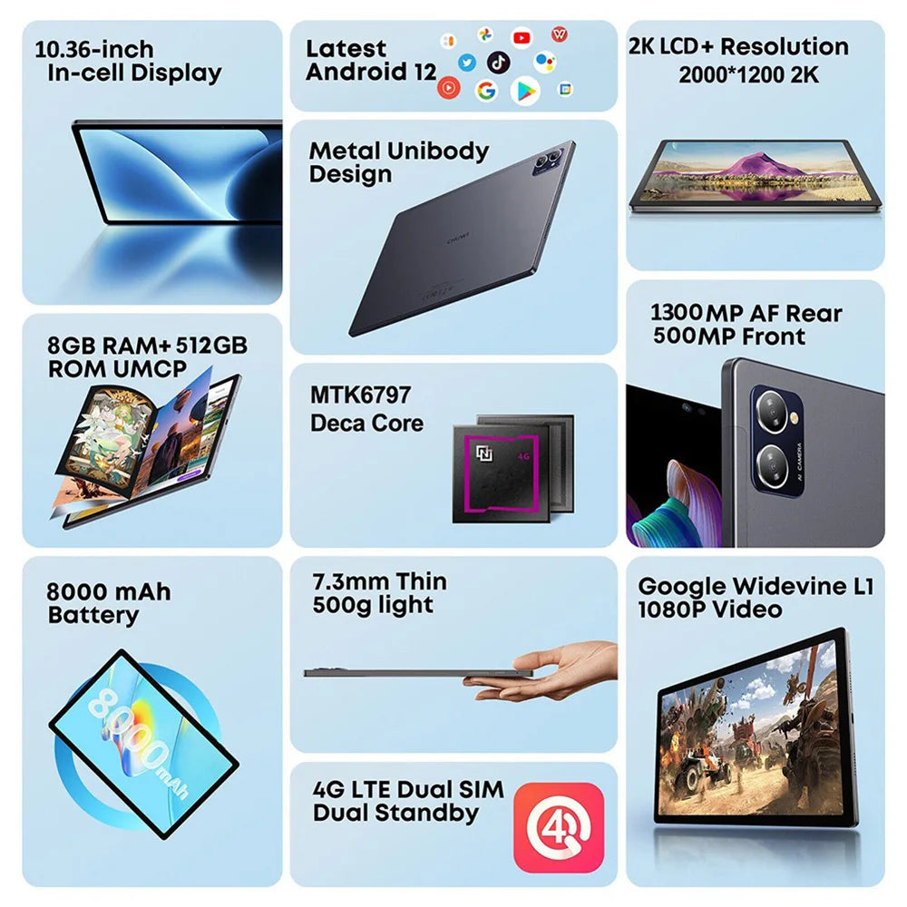 New 10.36 Inch Tablets &ndash; Ultra Slim Design RAM 512GB ROM