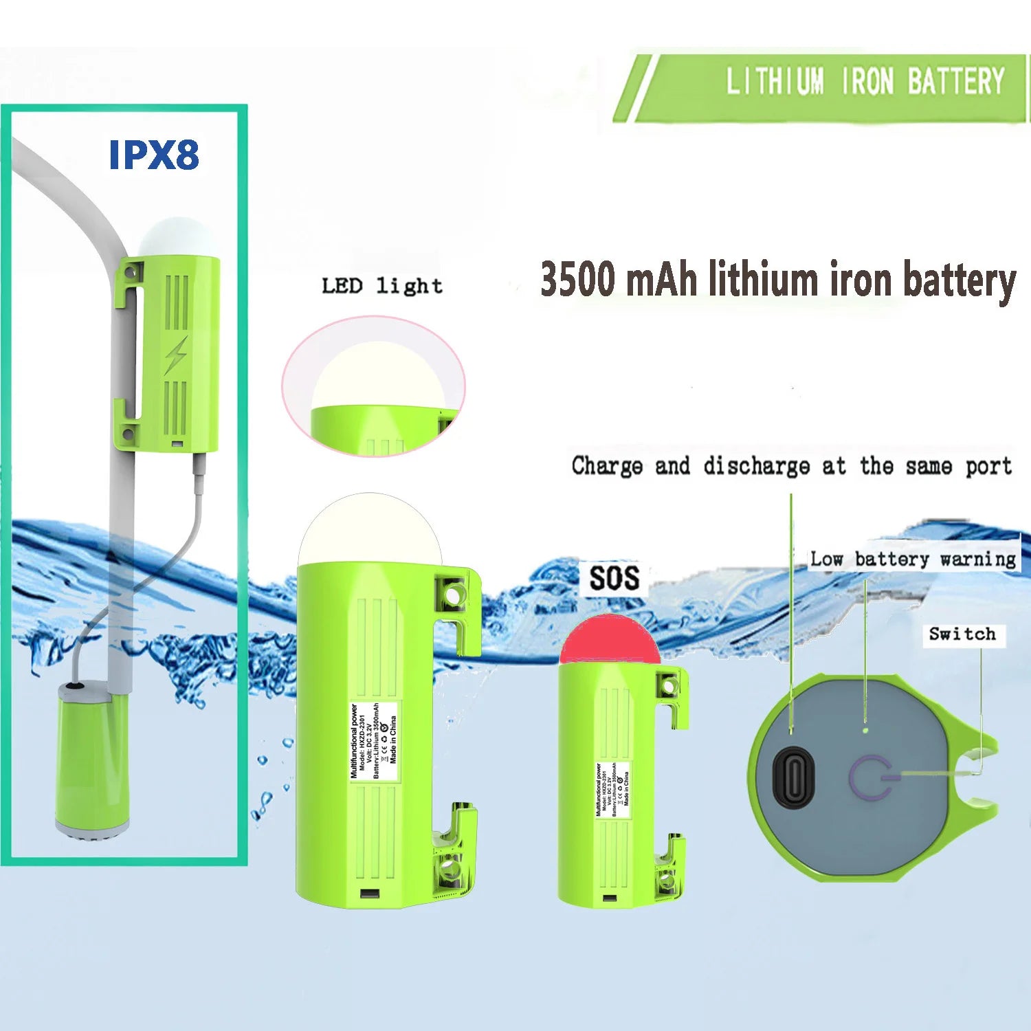 Camping Shower Pump &ndash; LED Lamp and IPX8 Waterproof