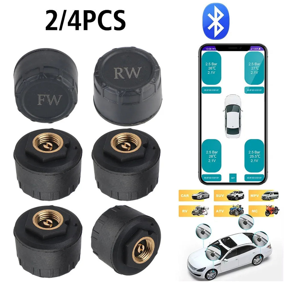 Датчики TPMS с Bluetooth, приложение для отображения для автомобиля и мотоцикла, 2 до 4 шт.