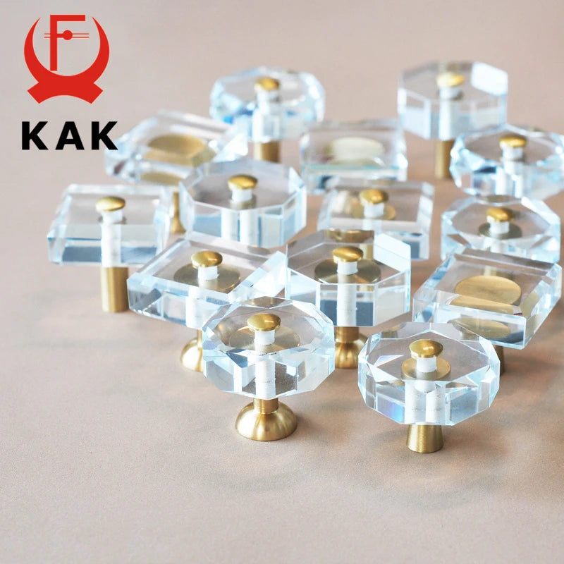 KAK 30mm Crystal Cabinet Knobs Modern Brass Gold Pulls