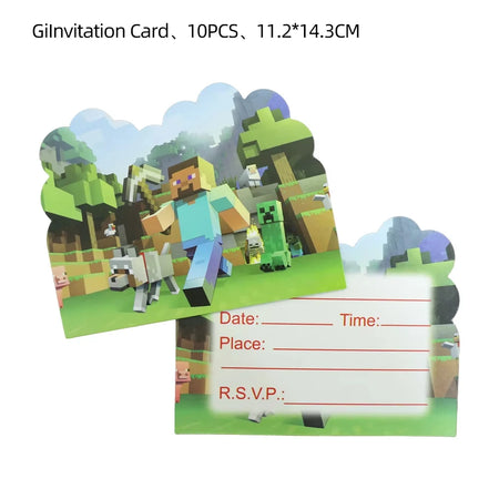 Pixel Game Party Supplies - Disposable Tableware &amp; Decor 10pcs Cards