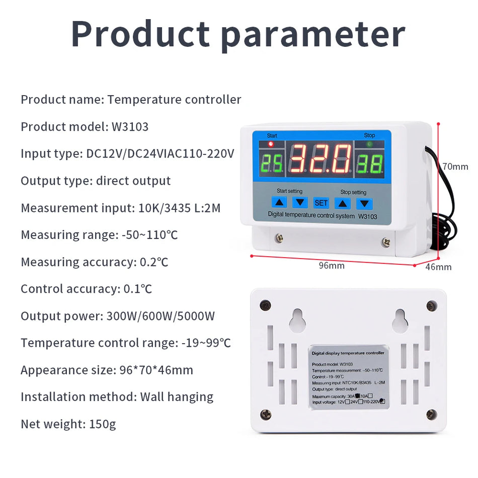 XH-W3103 Digital Temperature Controller &ndash; 220V 5000W LCD