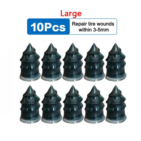 Vacuum Car Tyre Repair Rubber Nail Set - Tubeless Tire Screws Kit for Motorcycles &amp; Trucks Large 10pcs