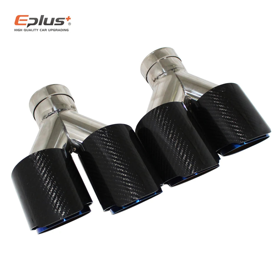 Carbon Fiber Muffler Tip Y Shape Dual Exhaust Universal Stainless Blue