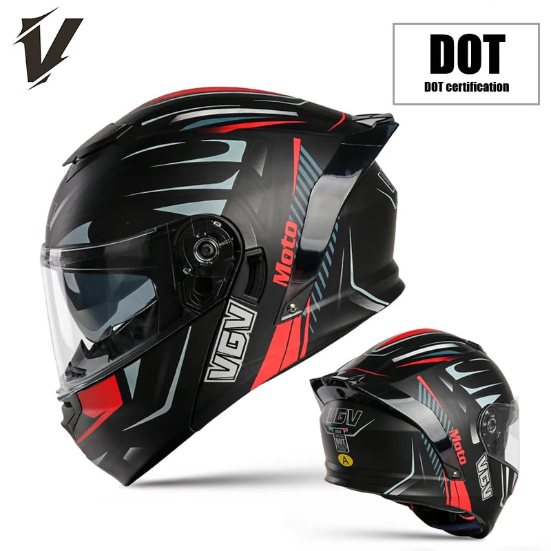 VGV Dual Lens Modular Flip Helmet for Ultimate Riding Safety Brown / XXL