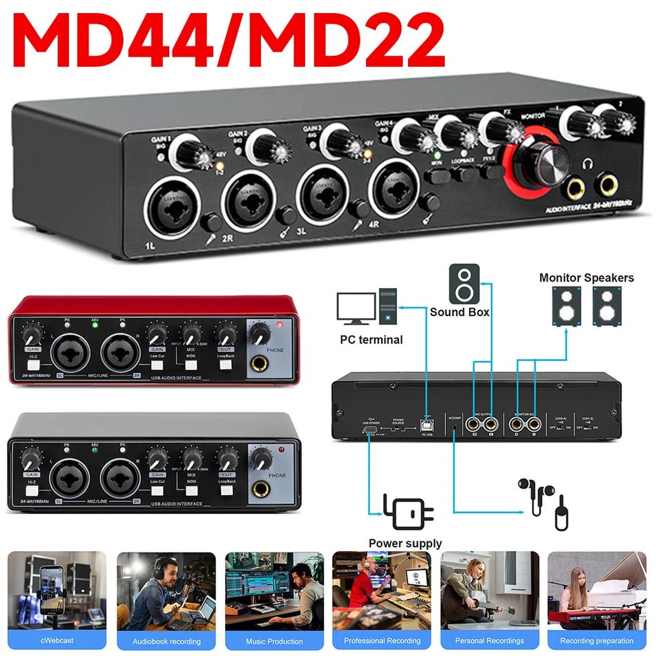 MD22 MD44 Audio Interface &ndash; 24 Bit 192 Kilohertz Recording