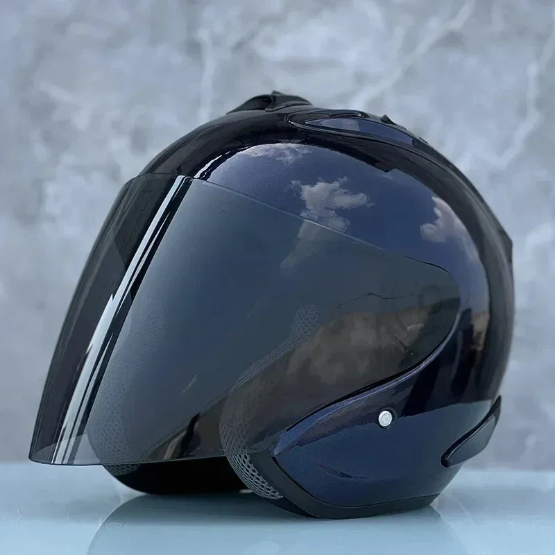 2024 Ram4 Dark Blue Open Face Motorcycle Helmet for Men and Women Smoke / S