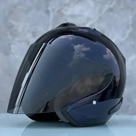 2024 Ram4 Dark Blue Open Face Motorcycle Helmet for Men and Women Smoke / S