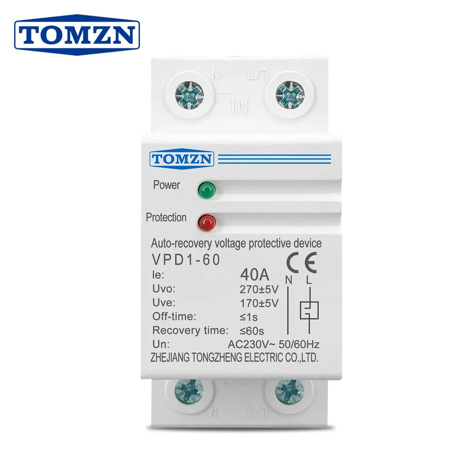 TOMZN 230V Household Din Rail Automatic Recovery Reconnect Over Voltage and Under Voltage Protective Device Protector by InterCyprus Trading Ltd