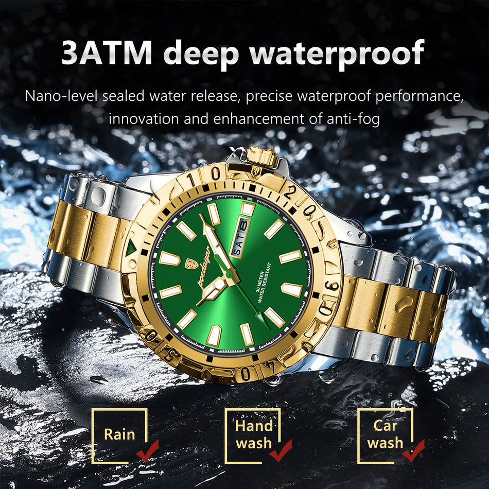 Waterproof Luxury Quartz Stainless Steel Men's Watch with Luminous Dial