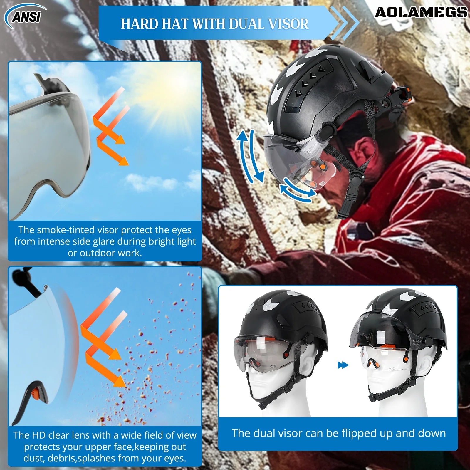 Aolamegs L8AQM0000 Safety Helmet &ndash; Double Goggles Included
