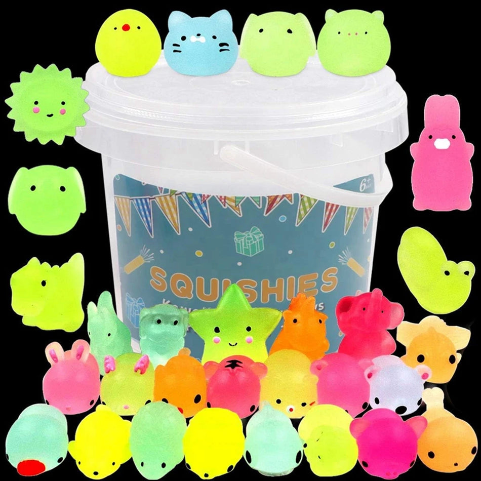 12/36 adet çocuklar için Kawaii hayvanlar Squishies Mochi Squishy oyuncaklar karanlıkta parlayan parti iyilik stres giderici Squishy