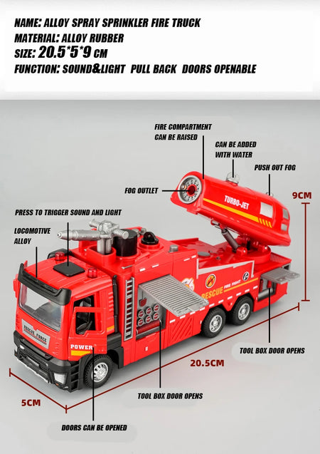 1/32 Alloy Fire Truck Model with Light, Sound, and Water Spray Features