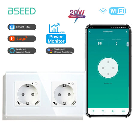 BSEED Smart Wifi Wall Socket 157mm White / EU