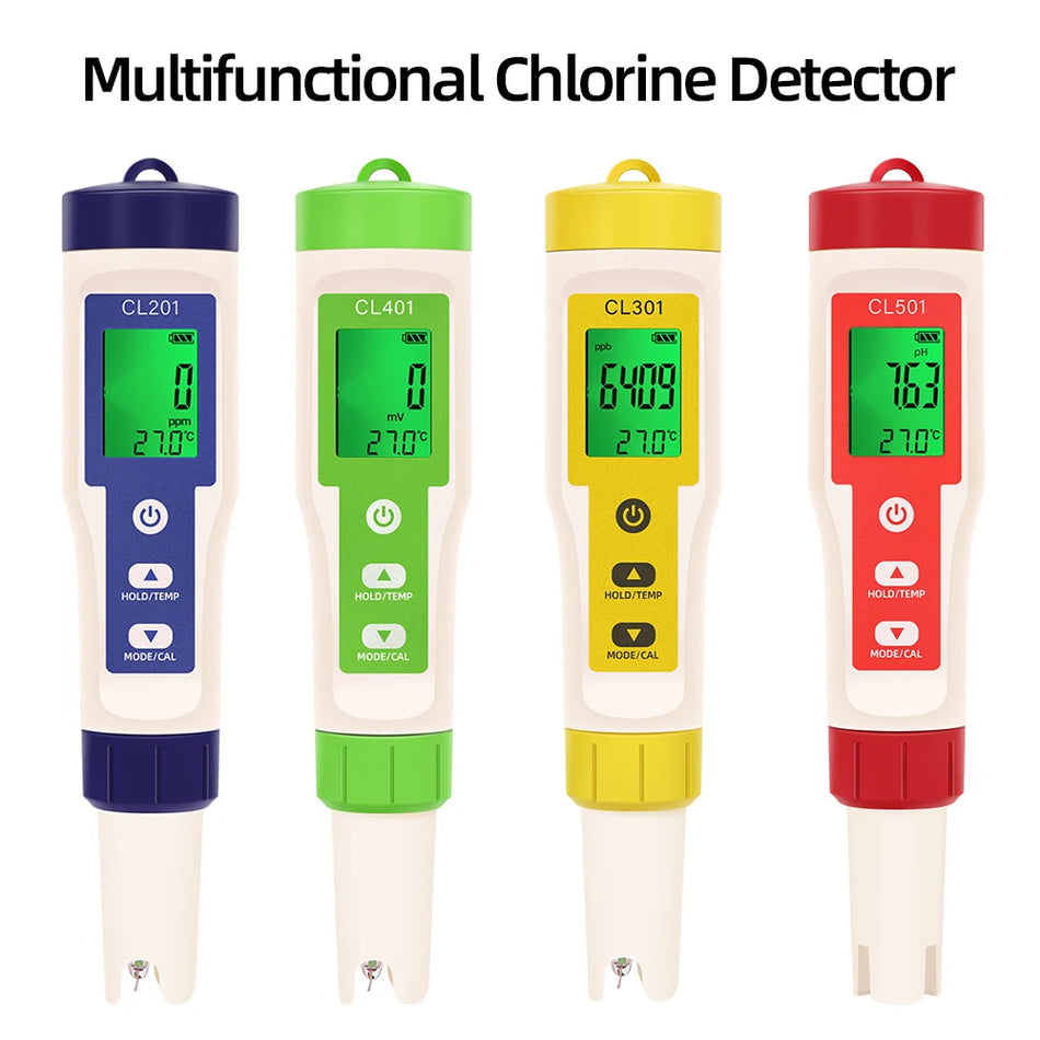 PH/CL2/H2/ORP/Temperature Meter Chlorine Detector &ndash; Backlit