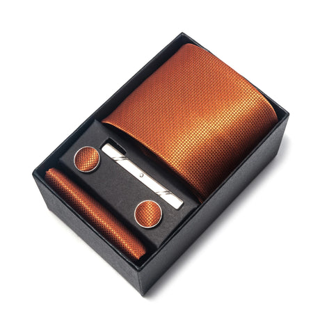 Elegant Plaid Silk Tie Handkerchief Cufflink Set for Men