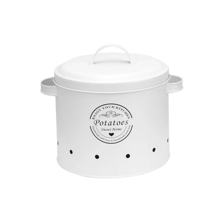 Potato Onion Garlic Storage Bin &ndash; Airtight Lid with Farmhouse Decor Large White