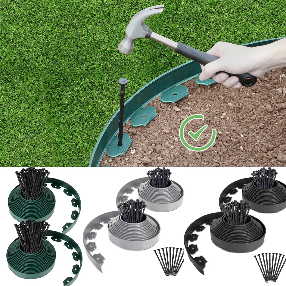 Flexibilní plastový okraj trávníku 20m 100 kotev do země rukavice