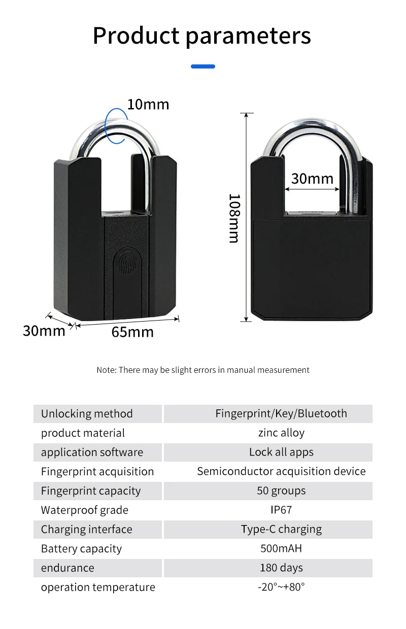 TTLOCK 916TT Fingerprint Padlock &ndash; Bluetooth App Access