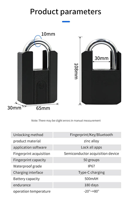 TTLOCK 916TT Fingerprint Padlock &ndash; Bluetooth App Access