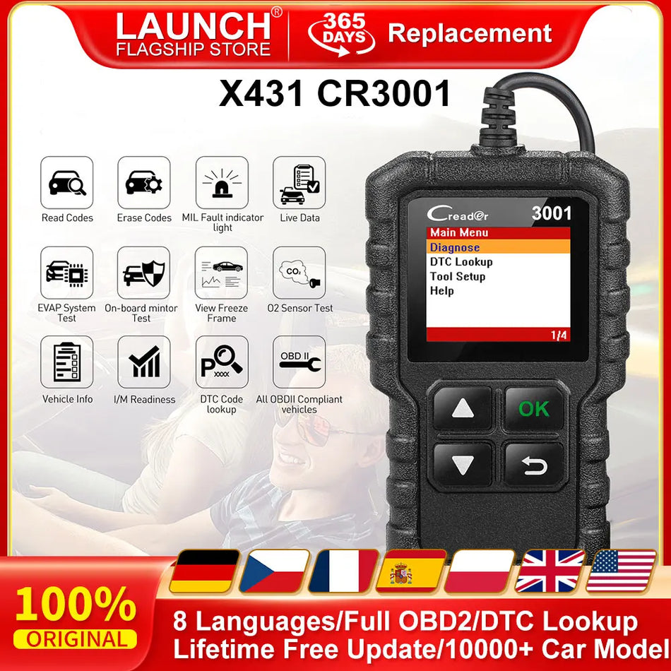 Launch X431 CR3001 OBD2 Scanner Flerspråkigt Diagnosverktyg