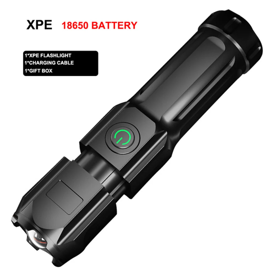 100000LM Powerful Torch Led Flashlight USB Rechargeable Fishing Tactical Hunting Zoomable Lamp for Hiking Camping Daily Home Use