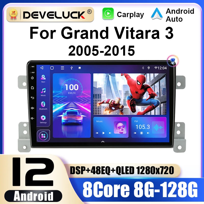 Car GPS Double Din for Suzuki Grand Vitara 2005-2015 Android 12 9-Inch Touchscreen Head Unit
