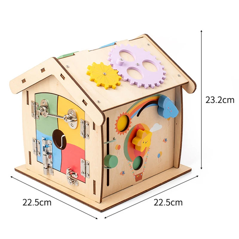 Kids Wooden Montessori House Busy Board &ndash; Object Permanence A